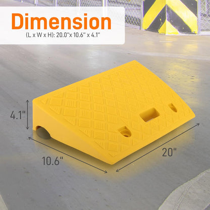 Heavy Duty Rubber Curb Ramp - Portable & Flexible Vehicle Curb-Side Bridge Kit, Integrated Cut-Out Holes For Permanent Mounting, Optional Mounting Hardware Bolts Not Included (Pair)