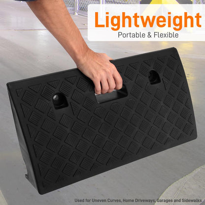 Heavy Duty Rubber Curb Ramp - Portable & Flexible Vehicle Curb-Side Bridge Kit, Integrated Cut-Out Holes For Permanent Mounting, Optional Mounting Hardware Bolts Not Included (Pair)