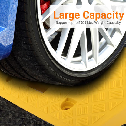 Heavy Duty Rubber Curb Ramp - Portable & Flexible Vehicle Curb-Side Bridge Kit, Integrated Cut-Out Holes For Permanent Mounting, Optional Mounting Hardware Bolts Not Included (Pair)
