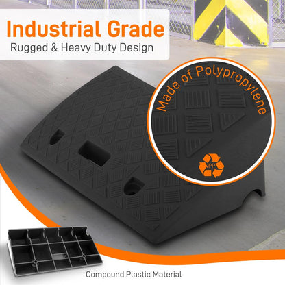 Heavy Duty Rubber Curb Ramp - Portable & Flexible Vehicle Curb-Side Bridge Kit, Integrated Cut-Out Holes For Permanent Mounting, Optional Mounting Hardware Bolts Not Included (Pair)