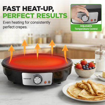 Electric Crepe Maker - Quick Cooking, Nonstick 12" Aluminum Griddle