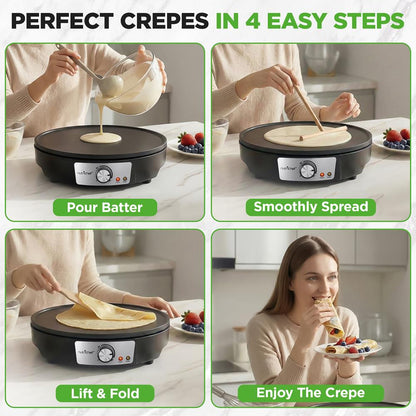Electric Crepe Maker - Quick Cooking, Nonstick 12" Aluminum Griddle