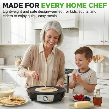 Electric Crepe Maker - Quick Cooking, Nonstick 12" Aluminum Griddle