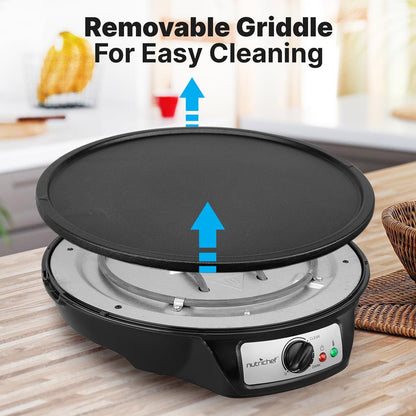 Crepe Maker with Non-Stick 12” Plate for Easy Cleanup and Even Heating