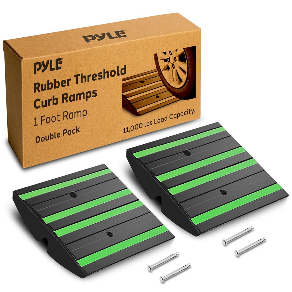 Rubber Curb Ramp Set, Non-Slip, 11,000 lbs Capacity, Green Reflective ...