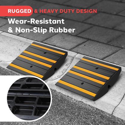 Rubber Curb Ramp Set, Non-Slip, Yellow Reflective Strips, 2-Pack