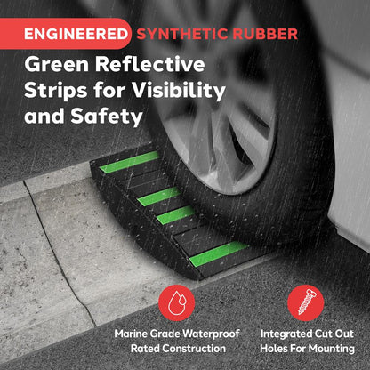 Rubber Curb Ramp, Smooth Vehicle Passage, Non-Slip, Green Reflective Strips