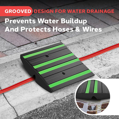 Rubber Curb Ramp, Smooth Vehicle Passage, Non-Slip, Green Reflective Strips