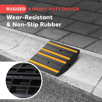Rubber Curb Ramp 11,000 lbs Capacity Non-Slip Waterproof Yellow Strips