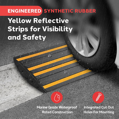 Rubber Curb Ramp Set, Non-Slip, Reflective Strips, 2-Pack, Yellow