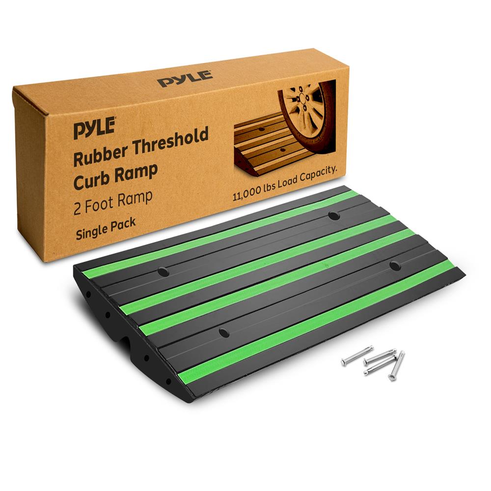 Rubber Curb Ramp 2ft Non-Slip Waterproof Green Reflective Strip – Pyle USA