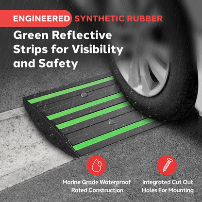 Rubber Curb Ramp 2ft Non-Slip Waterproof Green Reflective Strip
