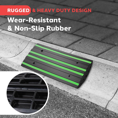 Rubber Curb Ramp 2ft Non-Slip Waterproof Green Reflective Strip