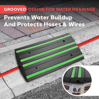 Rubber Curb Ramp 2ft Non-Slip Waterproof Green Reflective Strip