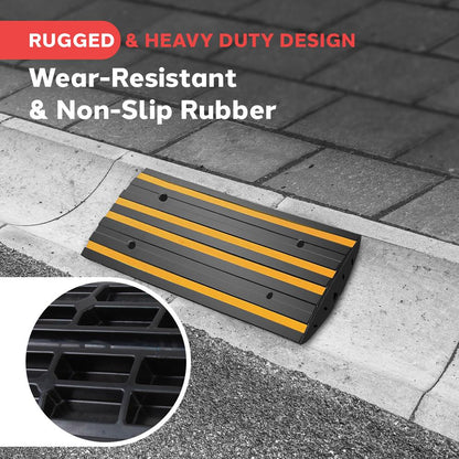 Rubber Curb Ramp, Smooth Drive, Non-Slip Waterproof, Green Reflective