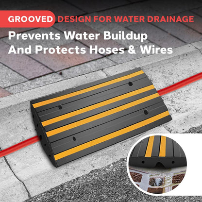 Rubber Curb Ramp, Smooth Drive, Non-Slip Waterproof, Green Reflective