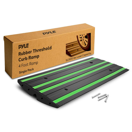 4 ft Rubber Curb Ramp, Non-Slip, Waterproof, Green Reflective Strips