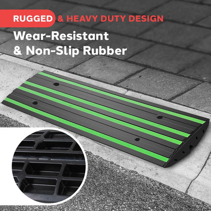 4 ft Rubber Curb Ramp, Non-Slip, Waterproof, Green Reflective Strips