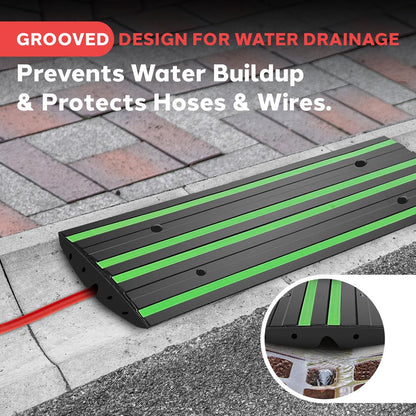 4 ft Rubber Curb Ramp, Non-Slip, Waterproof, Green Reflective Strips