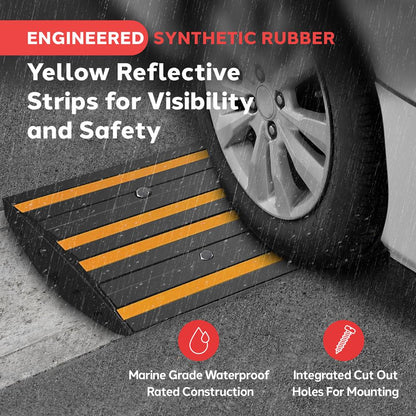 Rubber Curb Ramp, Non-Slip, Waterproof, Yellow Reflective, 4 ft