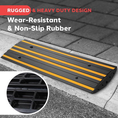 Rubber Curb Ramp, Non-Slip, Waterproof, Yellow Reflective, 4 ft