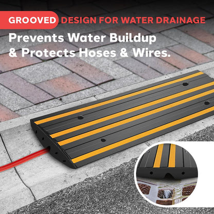 Rubber Curb Ramp, Non-Slip, Waterproof, Yellow Reflective, 4 ft