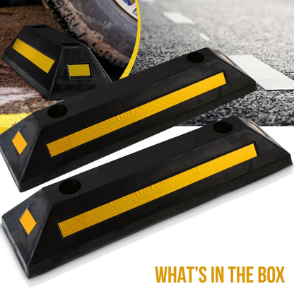 2-Pack Heavy Duty Wheel Stops for Parking, Reflective Rubber, Yellow