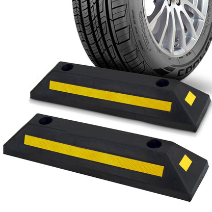 2-Pack Heavy Duty Wheel Stops for Parking, Reflective Rubber, Yellow