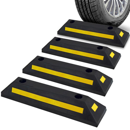 Vehicle Wheel Stop 4-Pack, Parking Assistance, Reflective Rubber, Yellow