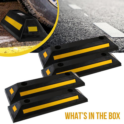 Vehicle Wheel Stop 4-Pack, Parking Assistance, Reflective Rubber, Yellow