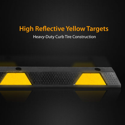 72" Heavy-Duty Rubber Wheel Stops, Reflective Strips, Pack of 2