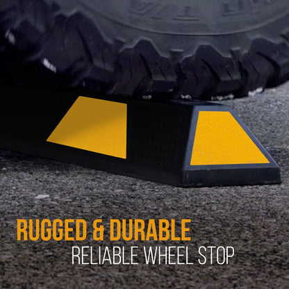 Parking Curb Stopper, Protects Bumpers, Heavy-Duty Rubber, Yellow Strips