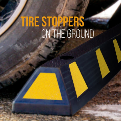 Parking Curb Stopper, Protects Bumpers, Heavy-Duty Rubber, Yellow Strips