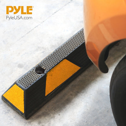 Parking Curb Stopper, Protects Bumpers, Heavy-Duty Rubber, Yellow Strips