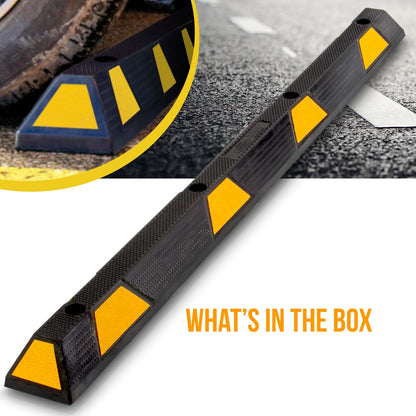 Parking Curb Stopper, Protects Bumpers, Heavy-Duty Rubber, Yellow Strips