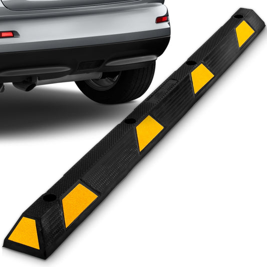 Parking Curb Stopper, Protects Bumpers, Heavy-Duty Rubber, Yellow Strips