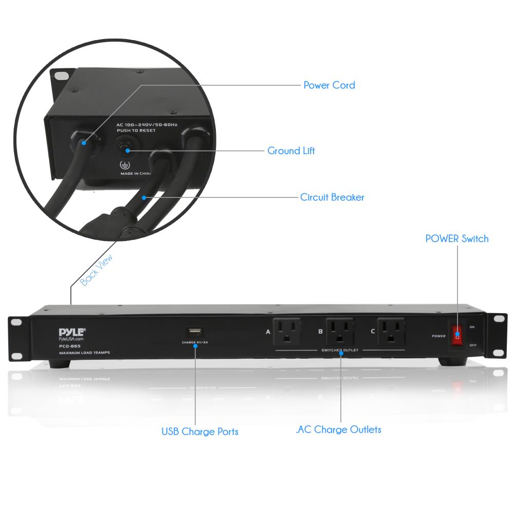 19-Outlet Rackmount PDU Surge Protector, USB Port, 15FT Cord