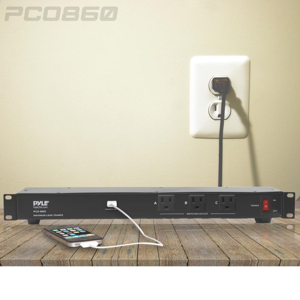 PYLE PCO-860 ラックマウント電源 パワーコンディショナー PDU 19-Outlet Rackmount PDU Surge Protector, USB Port, 15FT Cord