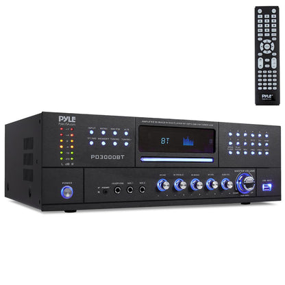 4-Channel Bluetooth Amplifier 3000W Peak, CD/DVD Player, FM Radio