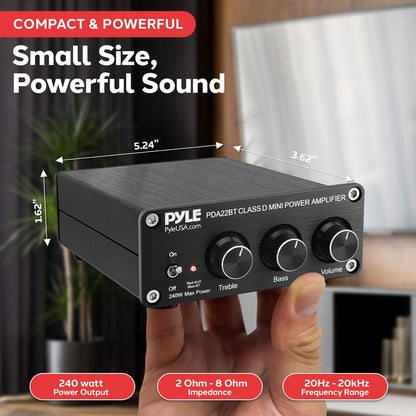 200W Bluetooth 5.0 Stereo Amplifier - Compact Mini Receiver with Bass Control