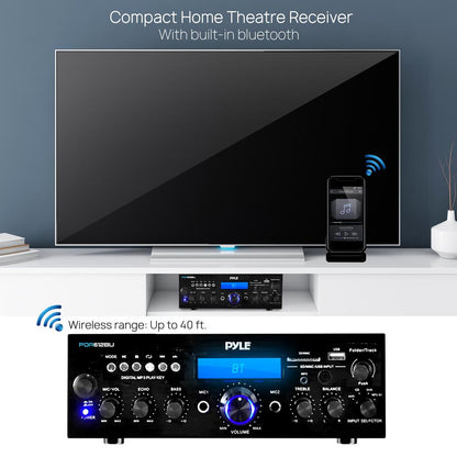 Bluetooth Stereo Amplifier 200W Power FM Radio LCD Display