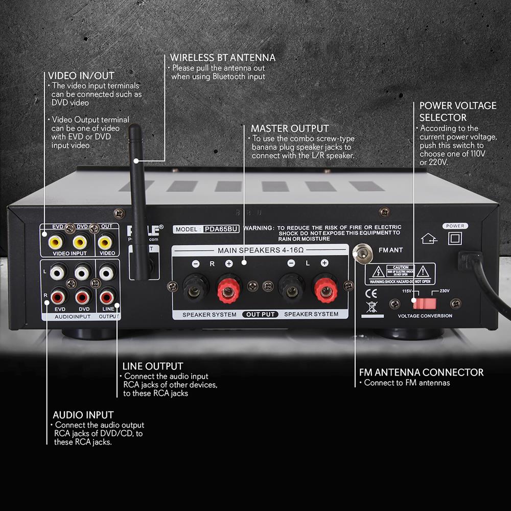 200W Bluetooth Stereo Amplifier - Wireless Streaming, Dual Channel