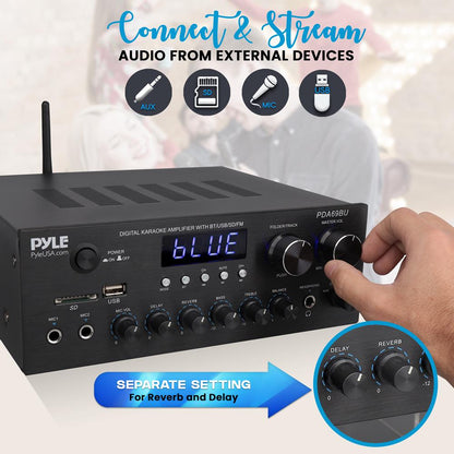 Stereo Amplifier with Bluetooth, 300W HiFi Sound, Metal Panel