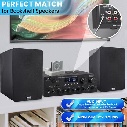 Stereo Amplifier with Bluetooth, 300W HiFi Sound, Metal Panel