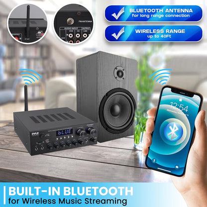 Stereo Amplifier with Bluetooth, 300W HiFi Sound, Metal Panel