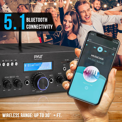Wireless Microphone Amplifier 200W Bluetooth Streaming Dual Mic Inputs
