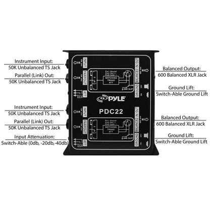 Dual Passive DI Box - Hum Eliminator, Steel Chassis, 1/4" to XLR