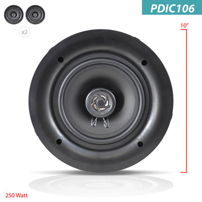 10" Ceiling Wall Speakers Pair, Full Range Sound, Flush Mount, 300W