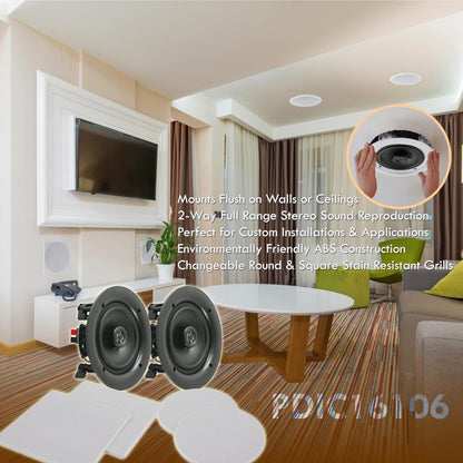 10" In-Wall/Ceiling Speakers 300W Stereo Sound Polypropylene Cone