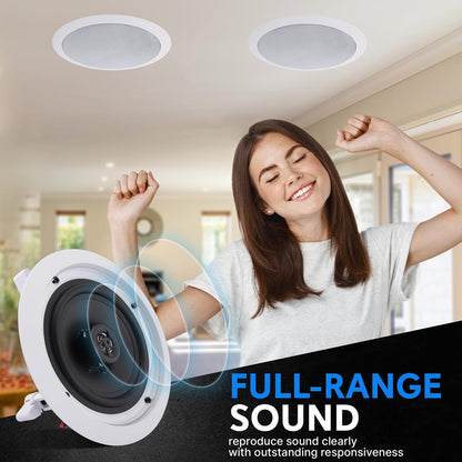 6.5" In-Wall Ceiling Speakers 200W Stereo Sound Polypropylene Cone White